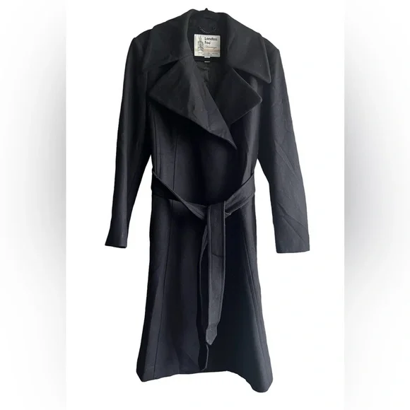 London Fog Black Belted Wool Wrap Coat Size Large. - Picture 4 of 16